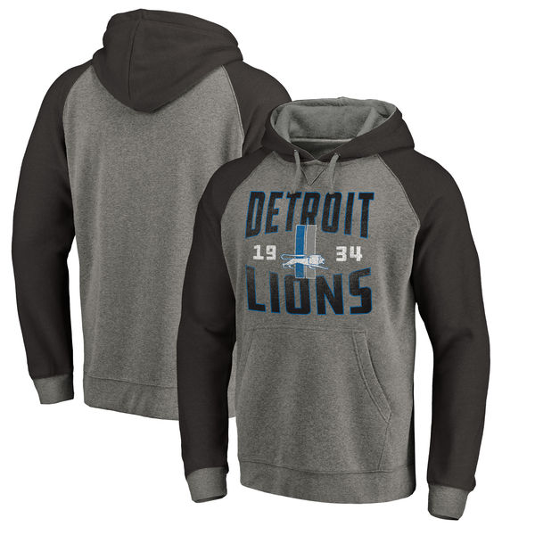 Detroit Lions NFL Pro Line by Fanatics Branded Timeless Collection Antique Stack Tri-Blend Raglan Pullover Hoodie Ash