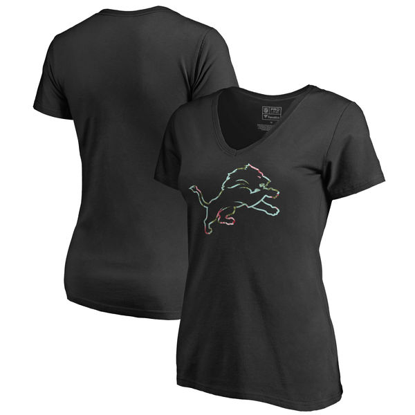 Detroit Lions NFL Pro Line by Fanatics Branded Women's Lovely Plus Size V Neck T-Shirt Black - Click Image to Close