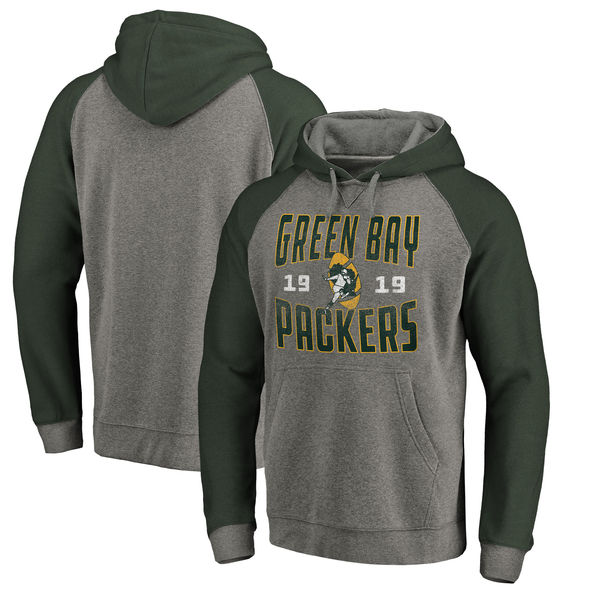 Green Bay Packers NFL Pro Line by Fanatics Branded Timeless Collection Antique Stack Tri-Blend Raglan Pullover Hoodie Ash