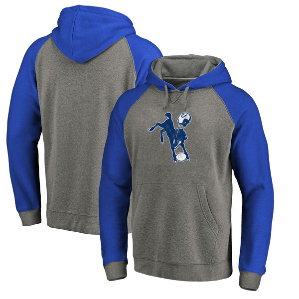 Indianapolis Colts NFL Pro Line by Fanatics Branded Throwback Logo Big & Tall Tri-Blend Raglan Pullover Hoodie Gray/Royal