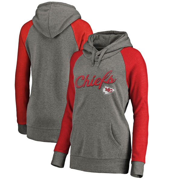 Kansas City Chiefs NFL Pro Line by Fanatics Branded Women's Timeless Collection Rising Script Plus Size Tri-Blend Hoodie Ash - Click Image to Close