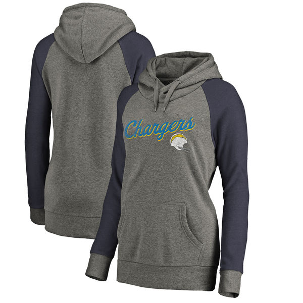 Los Angeles Chargers NFL Pro Line by Fanatics Branded Women's Timeless Collection Rising Script Plus Size Tri-Blend Hoodie Ash - Click Image to Close