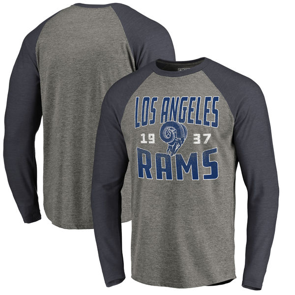 Los Angeles Rams NFL Pro Line by Fanatics Branded Timeless Collection Antique Stack Long Sleeve Tri-Blend Raglan T-Shirt Ash - Click Image to Close