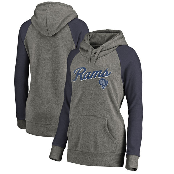Los Angeles Rams NFL Pro Line by Fanatics Branded Women's Timeless Collection Rising Script Plus Size Tri-Blend Hoodie Ash - Click Image to Close