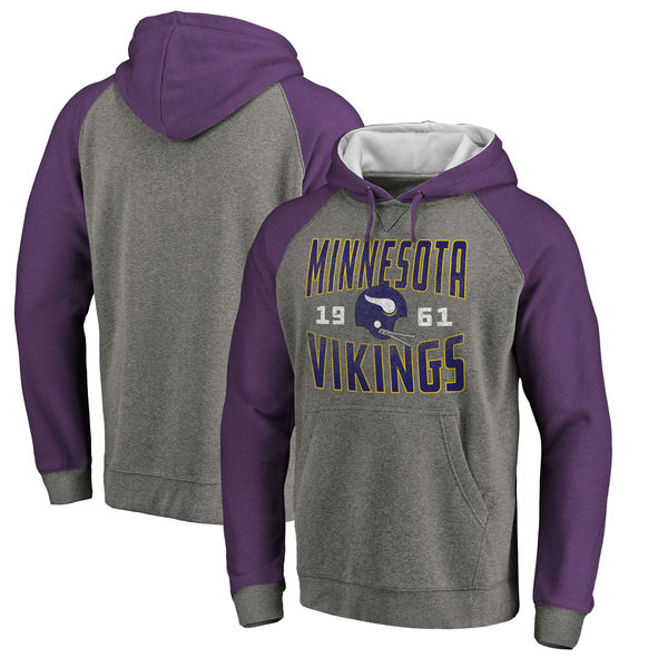 Minnesota Vikings NFL Pro Line by Fanatics Branded Timeless Collection Antique Stack Tri-Blend Raglan Pullover Hoodie Ash