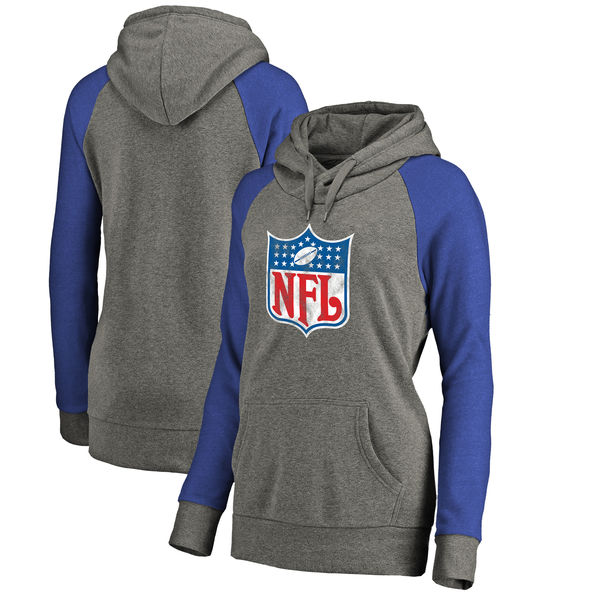 NFL Shield NFL Pro Line by Fanatics Branded Women's Throwback Logo Tri-Blend Raglan Plus Size Pullover Hoodie Heather Gray/Royal