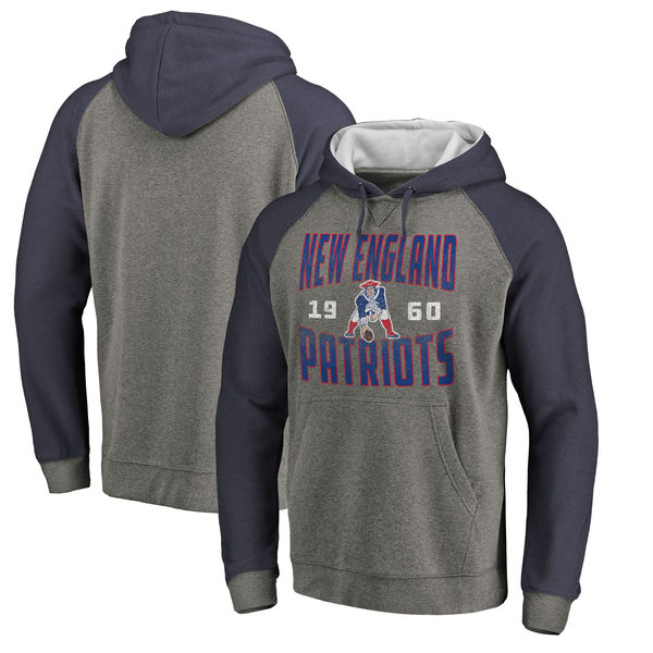 New England Patriots NFL Pro Line by Fanatics Branded Timeless Collection Antique Stack Tri-Blend Raglan Pullover Hoodie Ash
