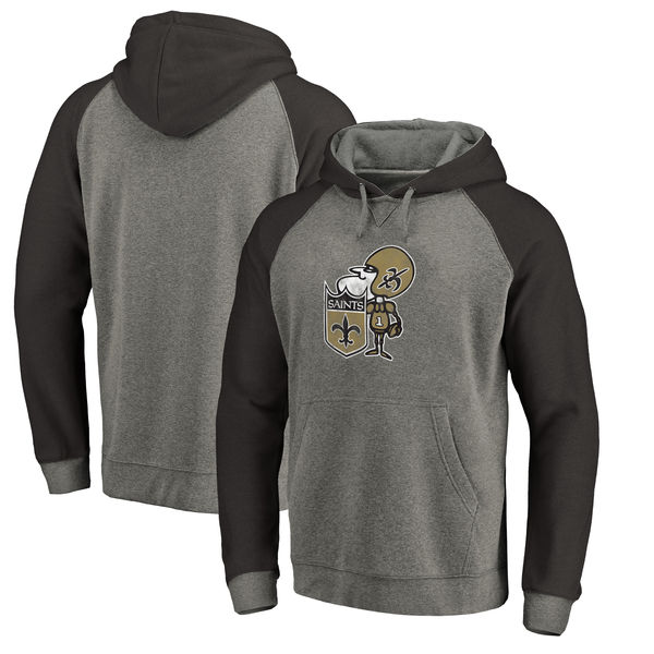 New Orleans Saints NFL Pro Line by Fanatics Branded Throwback Logo Tri-Blend Raglan Pullover Hoodie Gray/Black