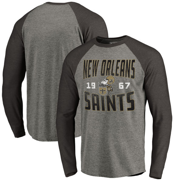 New Orleans Saints NFL Pro Line by Fanatics Branded Timeless Collection Antique Stack Long Sleeve Tri-Blend Raglan T-Shirt Ash