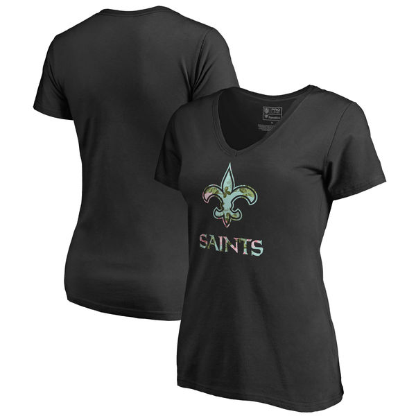 New Orleans Saints NFL Pro Line by Fanatics Branded Women's Lovely Plus Size V Neck T-Shirt Black