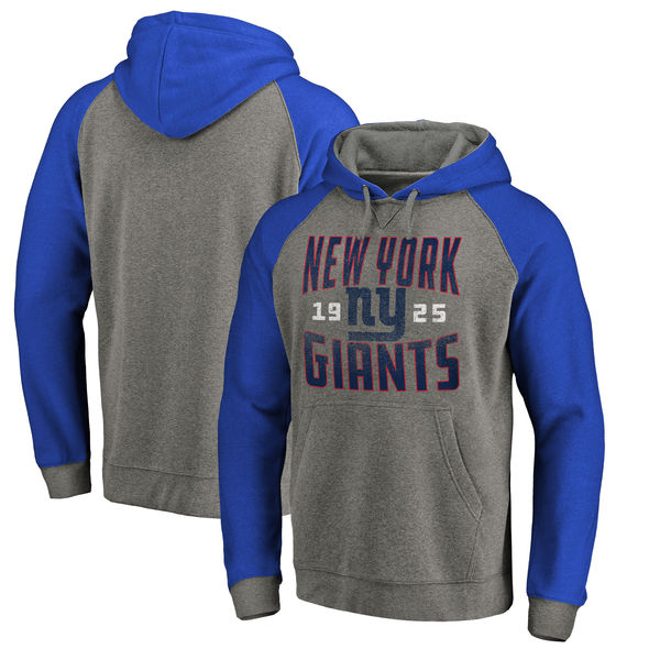 New York Giants NFL Pro Line by Fanatics Branded Timeless Collection Antique Stack Tri-Blend Raglan Pullover Hoodie Ash