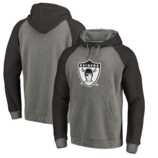 Oakland Raiders NFL Pro Line by Fanatics Branded Throwback Logo Tri-Blend Raglan Pullover Hoodie Gray/Black