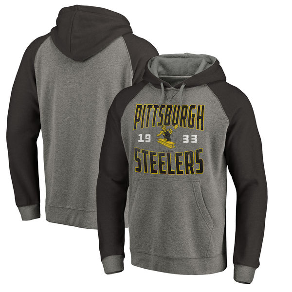 Pittsburgh Steelers NFL Pro Line by Fanatics Branded Timeless Collection Antique Stack Tri-Blend Raglan Pullover Hoodie Ash