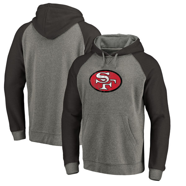 San Francisco 49ers NFL Pro Line by Fanatics Branded Throwback Logo Tri-Blend Raglan Pullover Hoodie Gray/Black