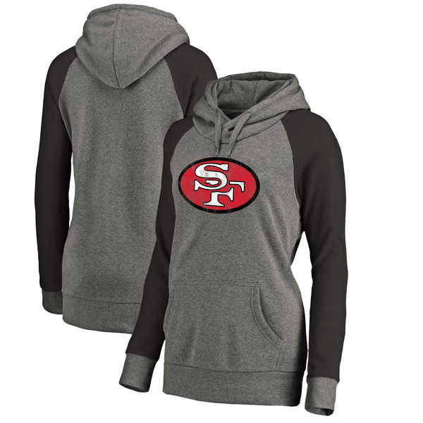 San Francisco 49ers NFL Pro Line by Fanatics Branded Women's Throwback Logo Tri-Blend Raglan Plus Size Pullover Hoodie Gray/Black