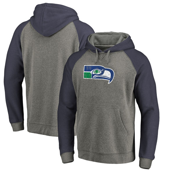 Seattle Seahawks NFL Pro Line by Fanatics Branded Throwback Logo Tri-Blend Raglan Pullover Hoodie Gray/Navy