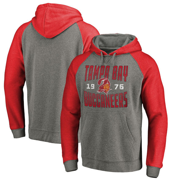 Tampa Bay Buccaneers NFL Pro Line by Fanatics Branded Timeless Collection Antique Stack Tri-Blend Raglan Pullover Hoodie Ash