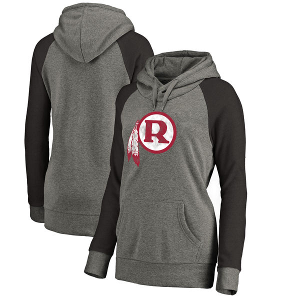 Washington Redskins NFL Pro Line by Fanatics Branded Women's Throwback Logo Tri-Blend Raglan Plus Size Pullover Hoodie Gray/Black - Click Image to Close