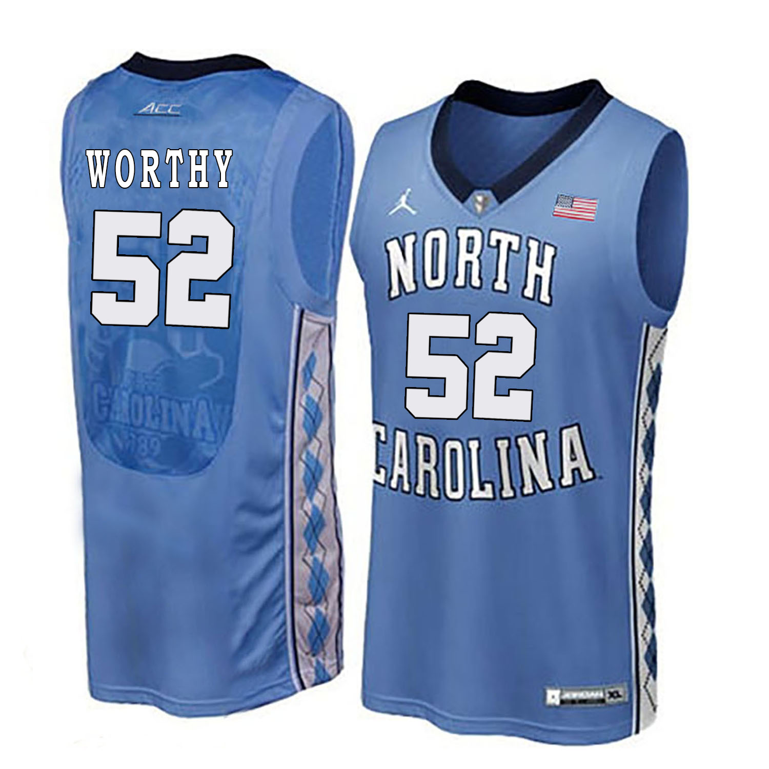 North Carolina Tar Heels 52 James Worthy Blue College Basketball Jersey