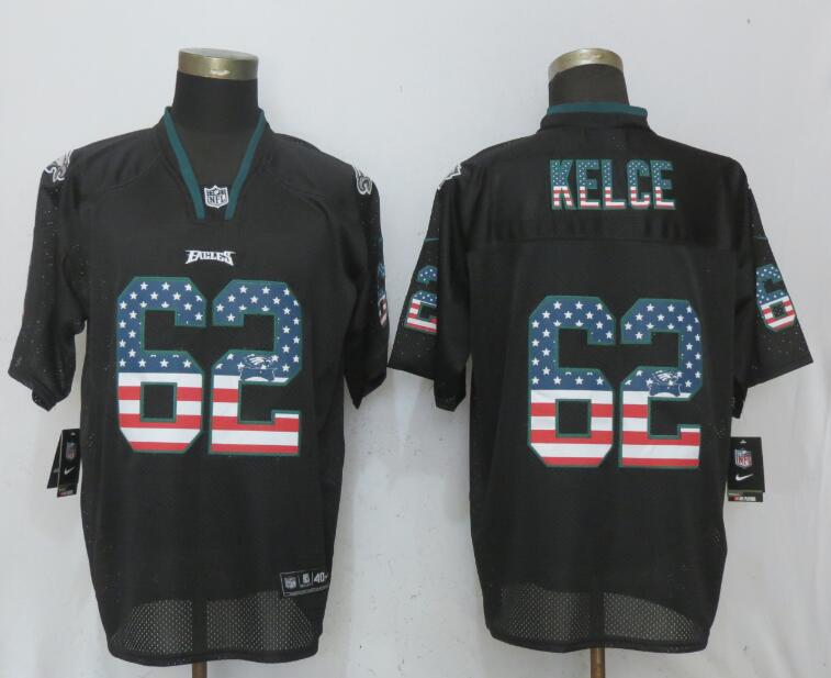 Nike Eagles 62 Jason Kelce Black USA Flag Elite Jersey - Click Image to Close