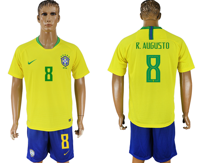 Brazil 8 R. AUGUSTO Home 2018 FIFA World Cup Soccer Jersey - Click Image to Close
