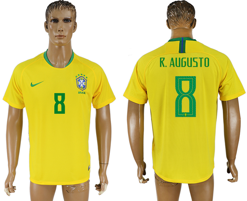 Brazil 8 R. AUGUSTO Home 2018 FIFA World Cup Thailand Soccer Jersey - Click Image to Close