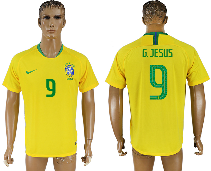 Brazil 9 G. JESUS Home 2018 FIFA World Cup Thailand Soccer Jersey - Click Image to Close