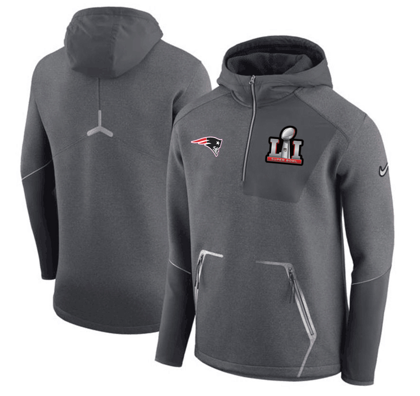 New England Patriots Nike 2017 Super Bowl LI Bound Team Half-Zip Performance Pullover Hoodie Gray