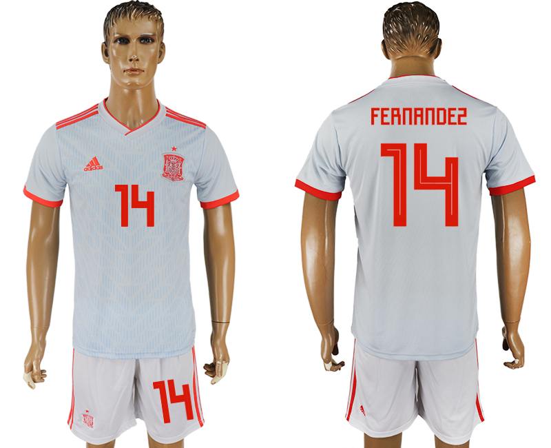 Spain 14 FERNANDEZ Away 2018 FIFA World Cup Soccer Jersey - Click Image to Close