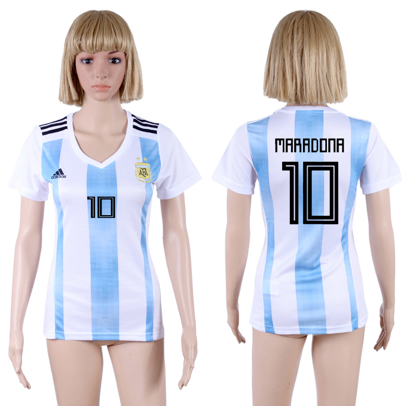 Argentina 10 MARADONA Home Women 2018 FIFA World Cup Soccer Jersey - Click Image to Close