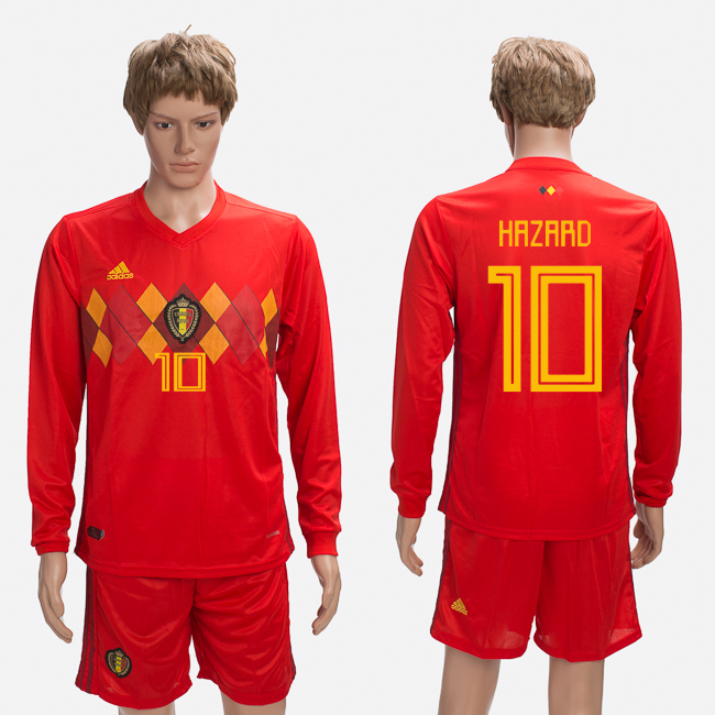 Belgium 10 HAZARD Home 2018 FIFA World Cup Long Sleeve Soccer Jersey - Click Image to Close