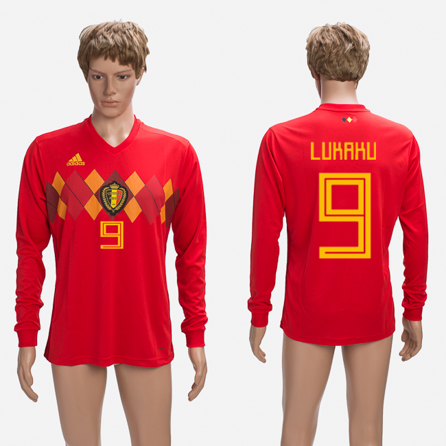 Belgium 9 LUKAKU Home 2018 FIFA World Cup Long Sleeve Thailand Soccer Jersey - Click Image to Close