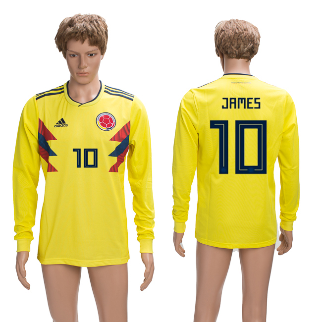 Columbia 10 JAMES Home 2018 FIFA World Cup Long Sleeve Thailand Soccer Jersey - Click Image to Close