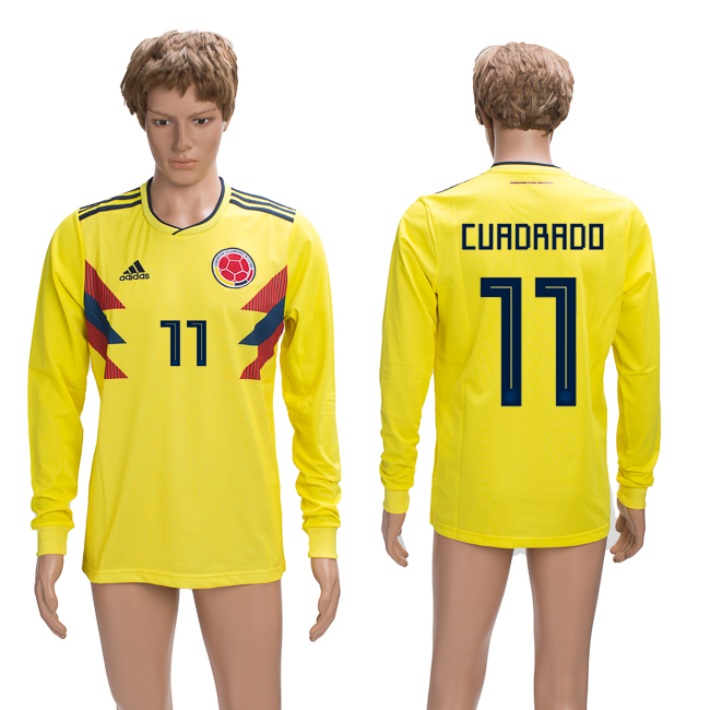 Columbia 11 CUADRADO Home 2018 FIFA World Cup Long Sleeve Thailand Soccer Jersey - Click Image to Close
