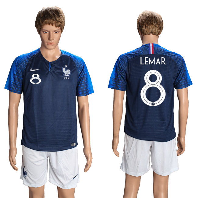 France 8 LEMAR Home 2018 FIFA World Cup Soccer Jersey - Click Image to Close