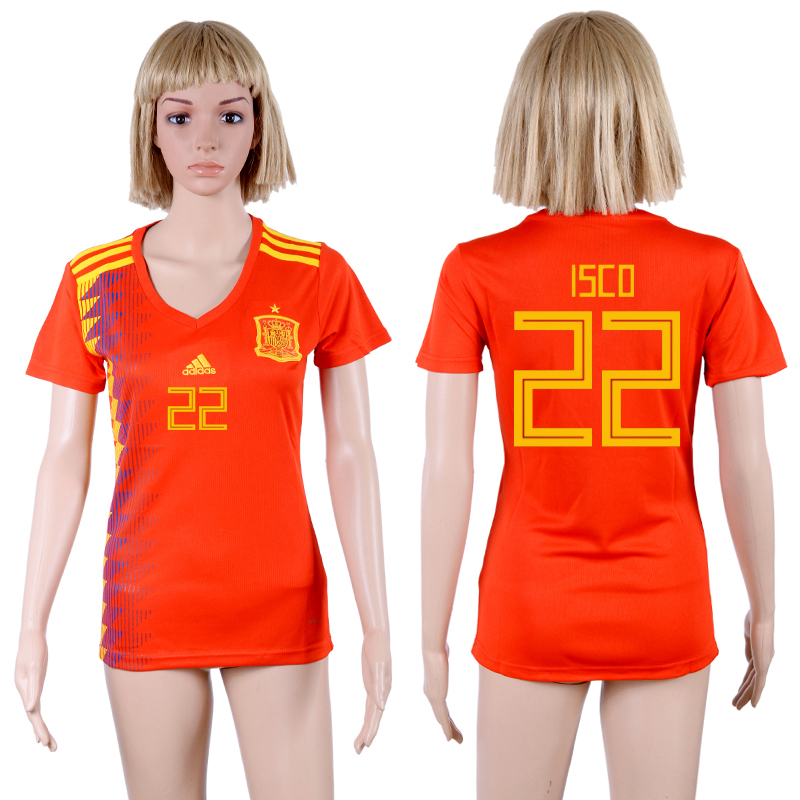Spain 22 ISCO Home Women 2018 FIFA World Cup Soccer Jersey - Click Image to Close