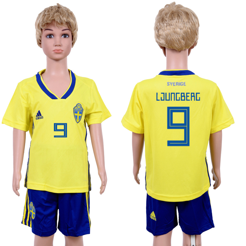 Sweden 9 LJUNGBERG Home Youth 2018 FIFA World Cup Soccer Jersey - Click Image to Close