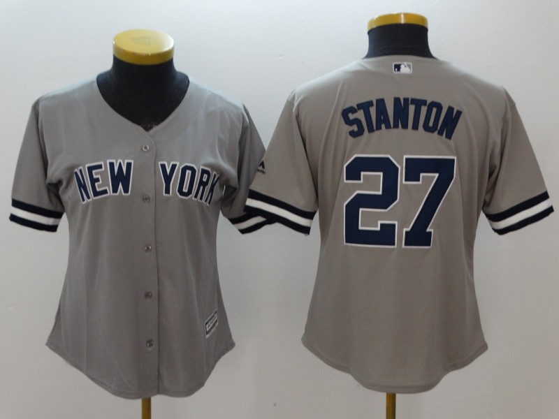 Yankees 27 Giancarlo Stanton Gray Women Cool Base Jersey - Click Image to Close