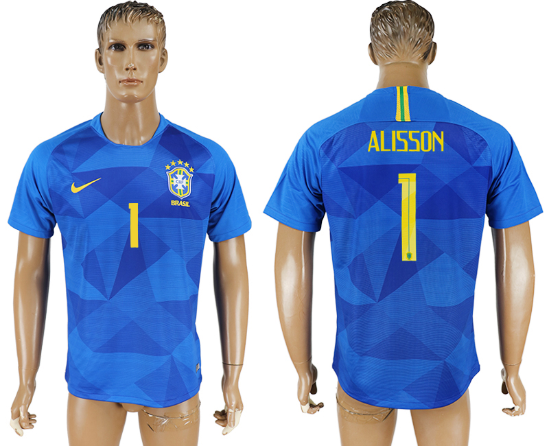 Brazil 1 ALISSON Away 2018 FIFA World Cup Thailand Soccer Jersey - Click Image to Close