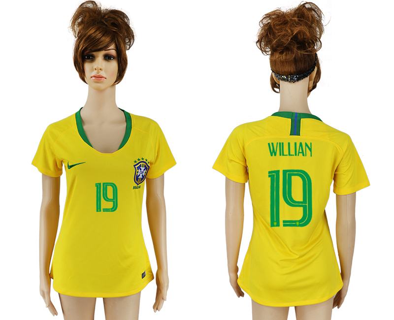 Brazil 19 WILLAN Home Women 2018 FIFA World Cup Soccer Jersey