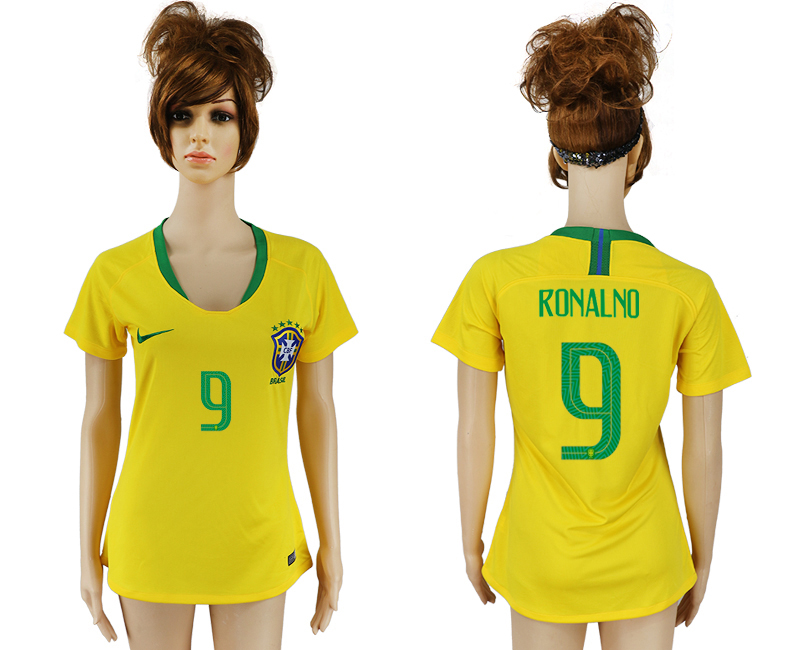 Brazil 9 RONALNO Home Women 2018 FIFA World Cup Soccer Jersey