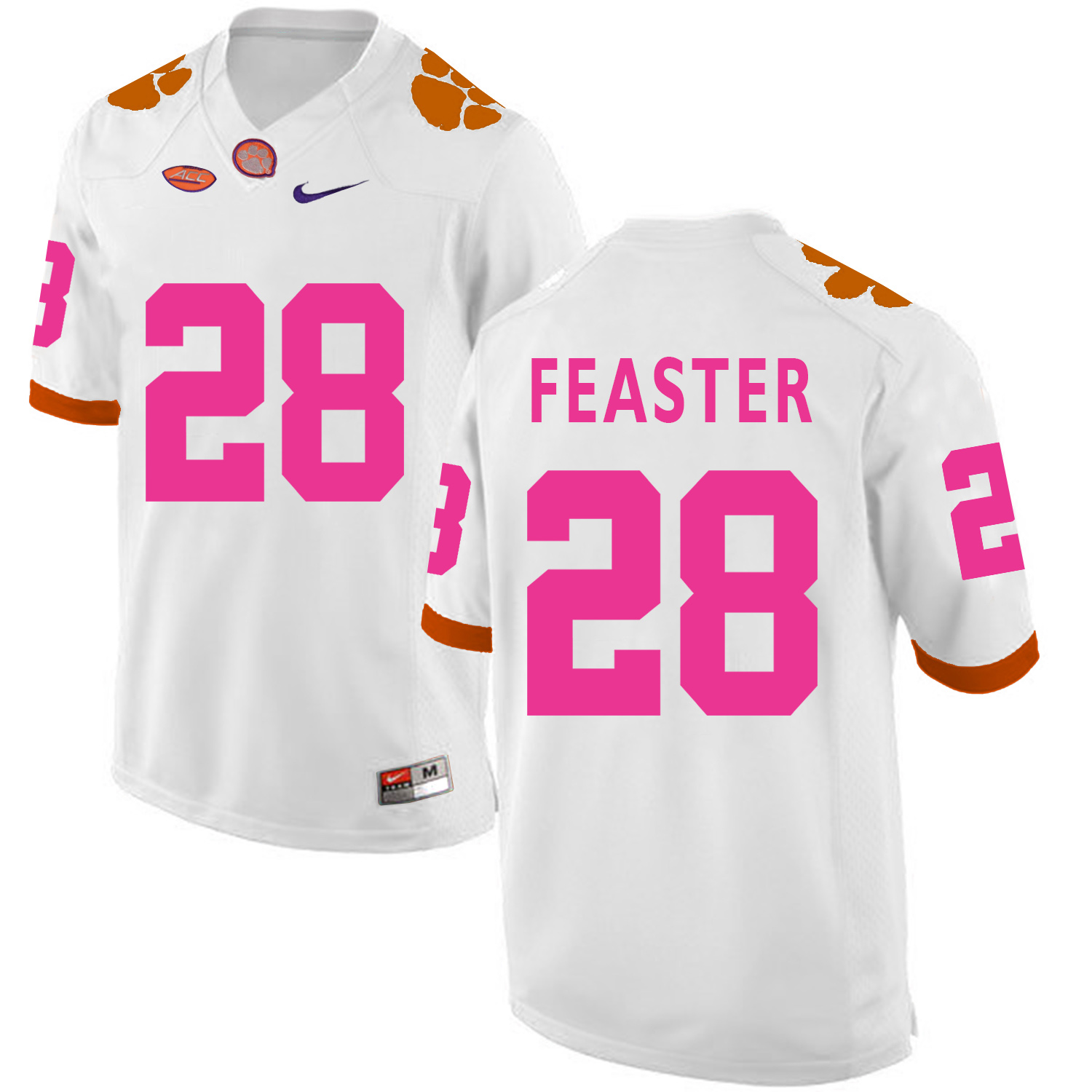 Clemson Tigers 28 Tavien Feaster White 2018 Breast Cancer Awareness College Football Jersey - Click Image to Close