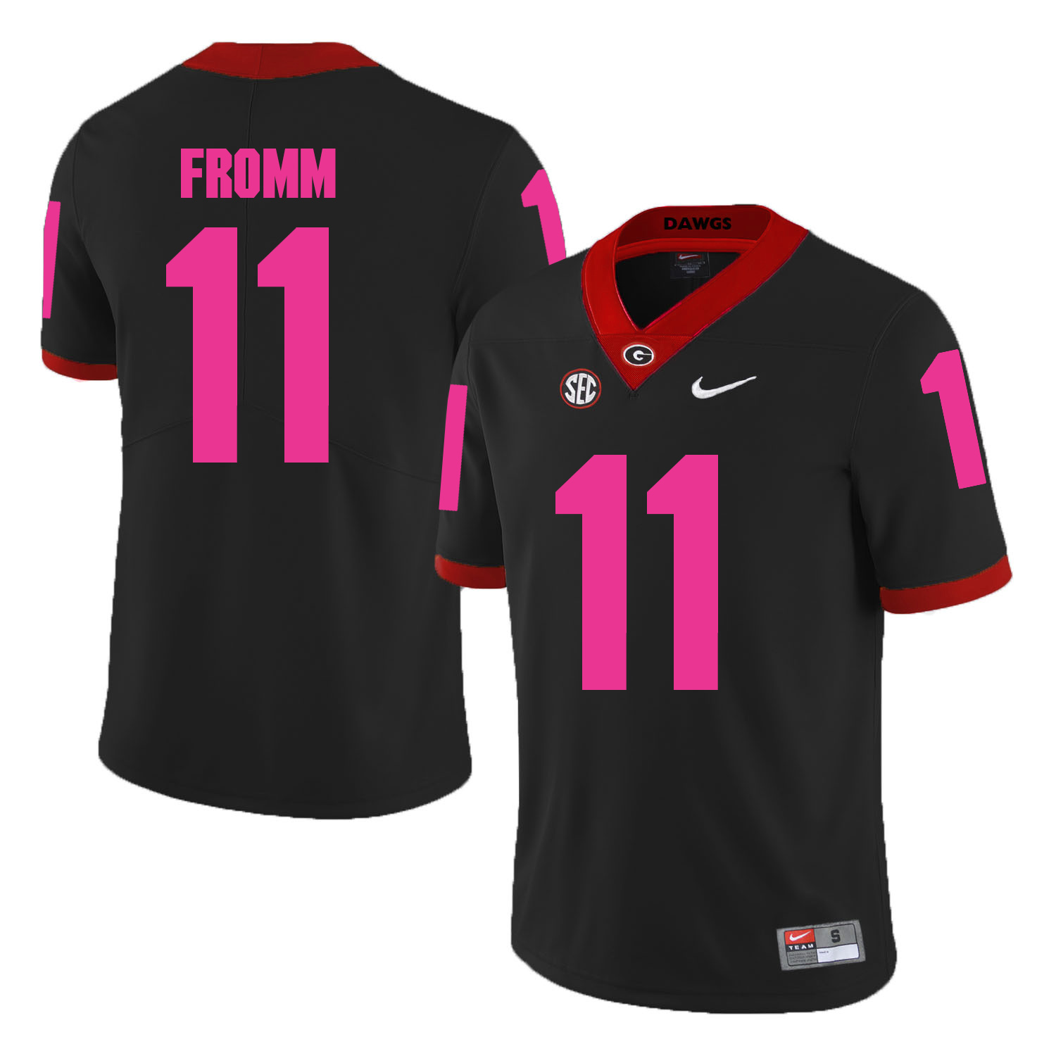 Georgia Bulldogs 11 Jake Fromm Black 2018 Breast Cancer Awareness College Football Jersey