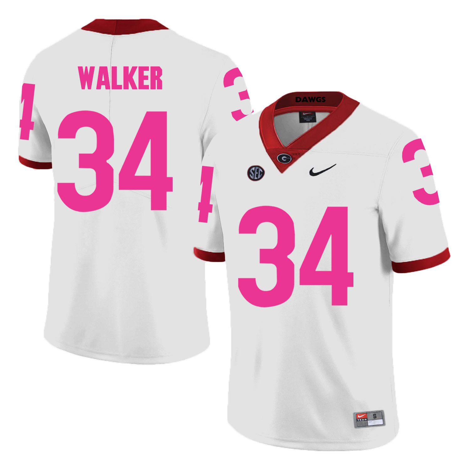 Georgia Bulldogs 34 Herschel Walker White 2018 Breast Cancer Awareness College Football Jersey - Click Image to Close