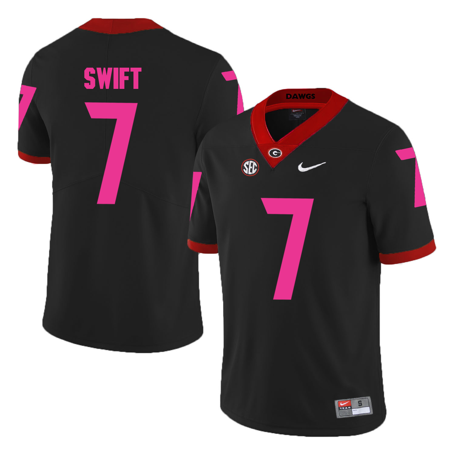 Georgia Bulldogs 7 D'Andre Swift Black 2018 Breast Cancer Awareness College Football Jersey