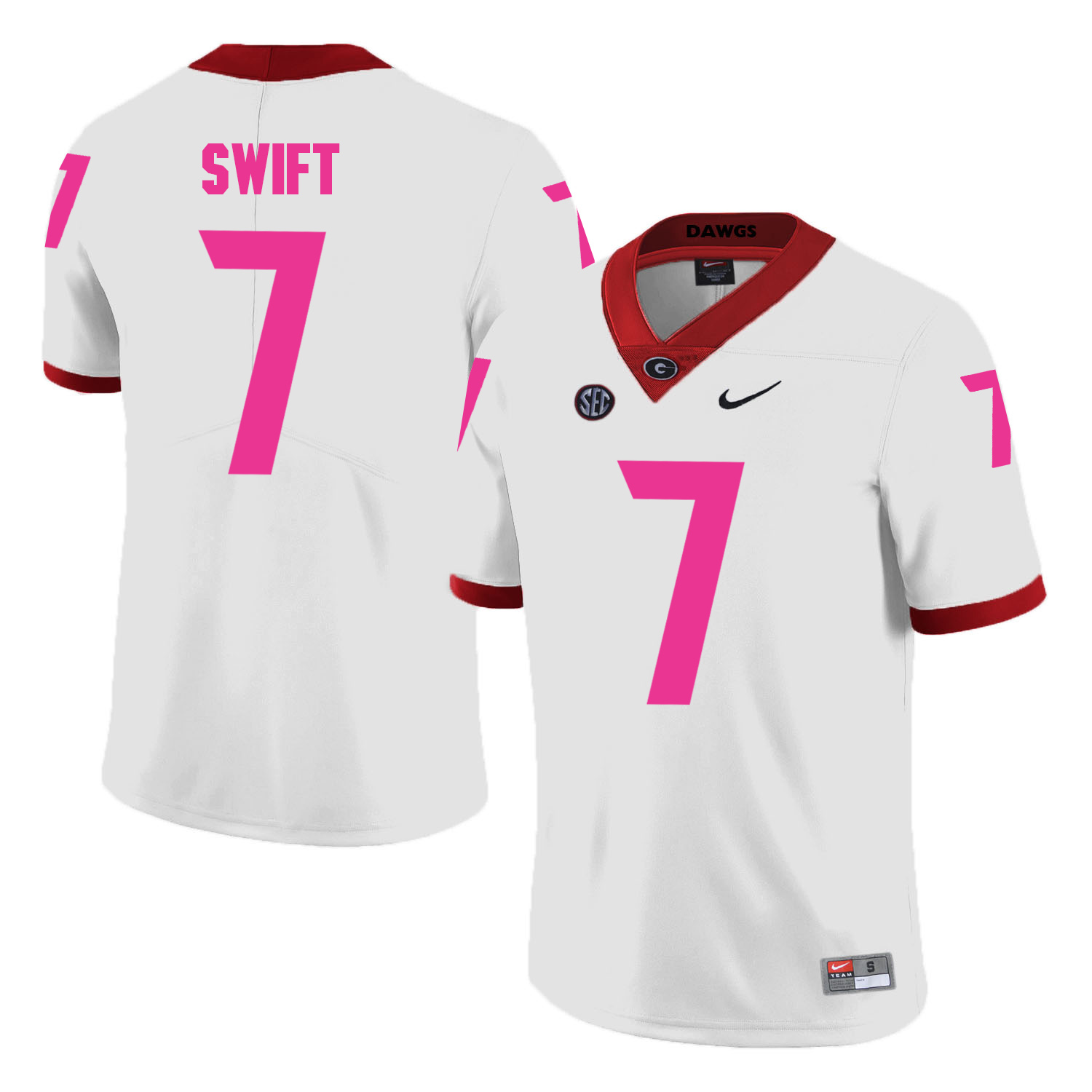 Georgia Bulldogs 7 D'Andre Swift White 2018 Breast Cancer Awareness College Football Jersey