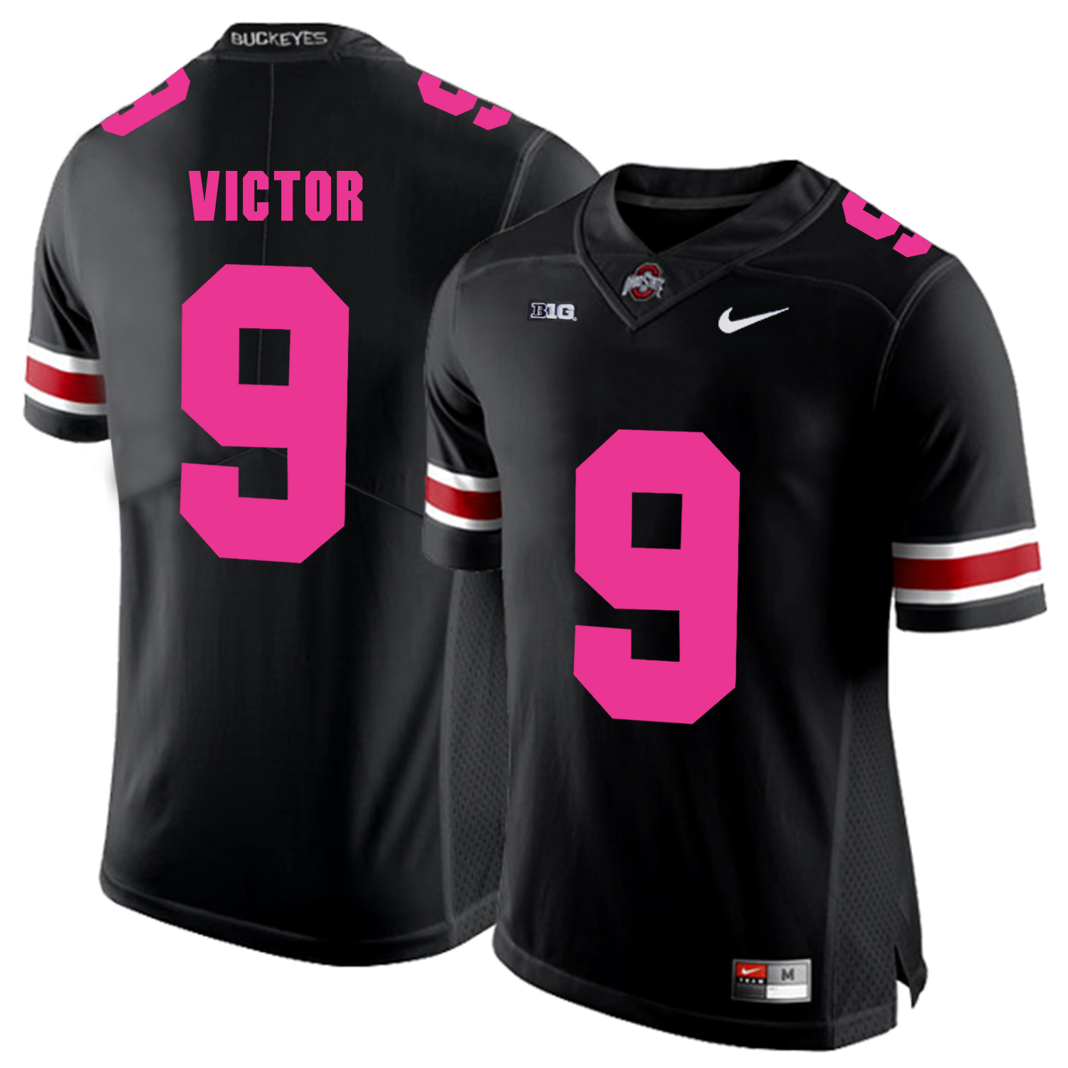 Ohio State Buckeyes 9 Binjimen Victor Black 2018 Breast Cancer Awareness College Football Jersey