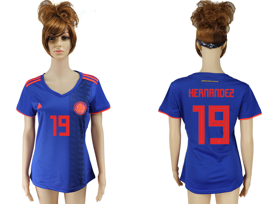Colombia 19 HERNANDEZ Away Women 2018 FIFA World Cup Soccer Jersey - Click Image to Close