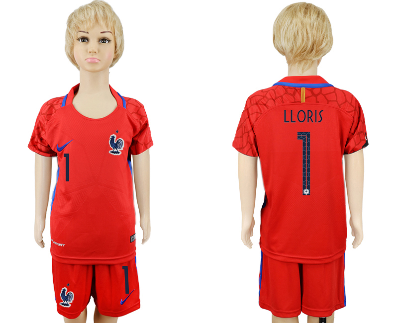 France 1 LLORIS Goalkeeper Red Youth 2018 FIFA World Cup Soccer Jersey - Click Image to Close