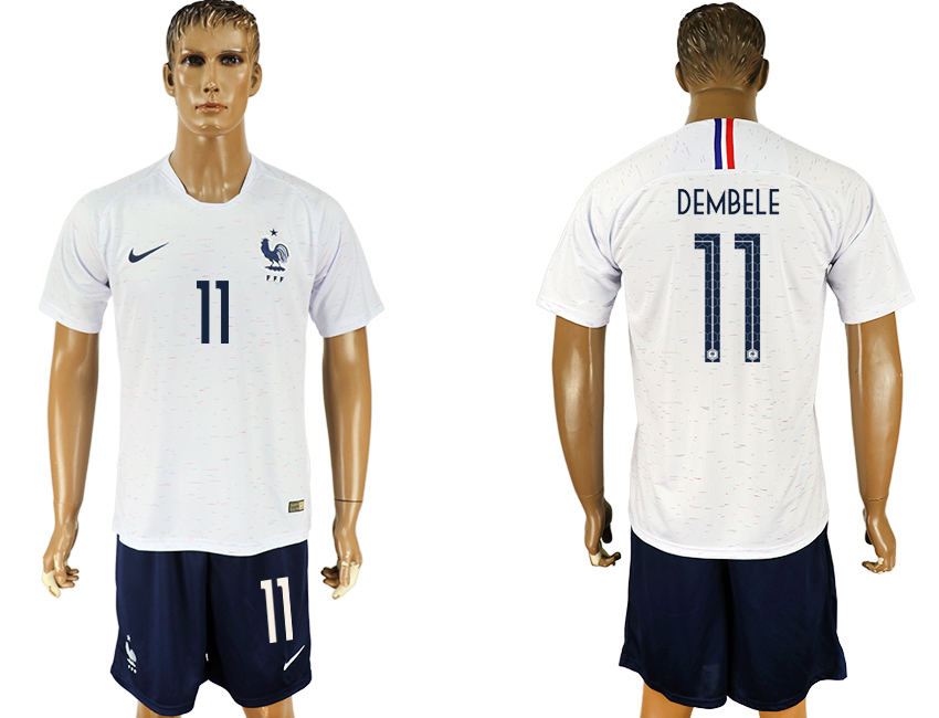 France 11 DEMBELE Away 2018 FIFA World Cup Soccer Jersey - Click Image to Close